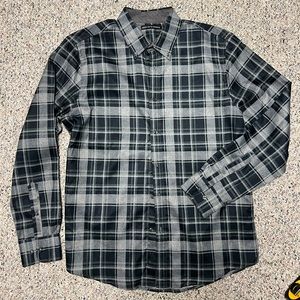 Mens light weight “flannel” shirt, black, white and grey- size L Saks Fifth Ave